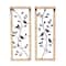 Black Metal Leaf Wall Décor with Cream Rattan Frame and Bronze Bird Accents, Set of 2